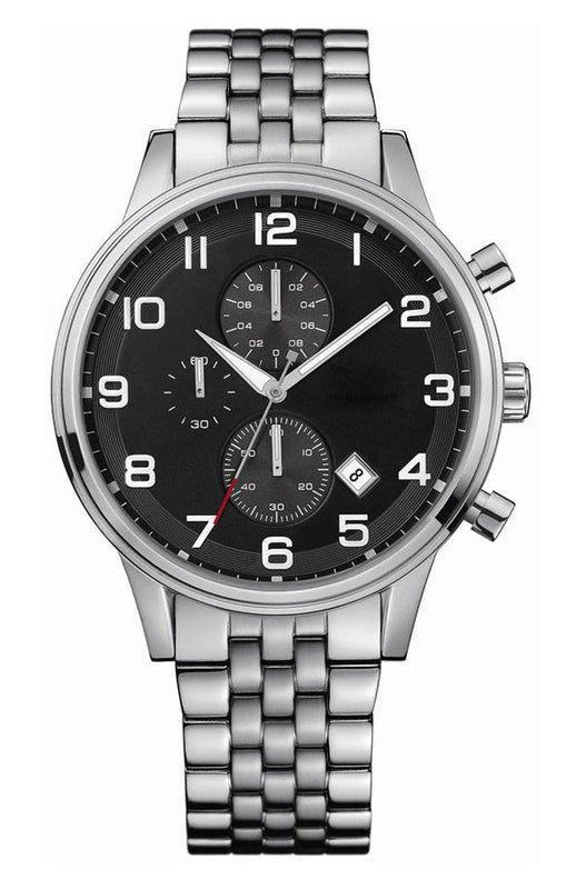 Hugo Boss Aeroliner Chronograph Quartz Black Dial Silver Steel Strap Watch For Men - HB1512446 Authentic Buy Shop Now