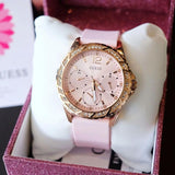 Guess Sparkling Diamonds Pink Dial Pink Rubber Strap Watch for Women - W0032L9 Authentic Buy Shop Now