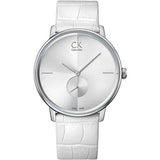 Calvin Klein Accent Silver Dial White Leather Strap Watch for Women - K2Y231K6 Authentic Buy Shop Now