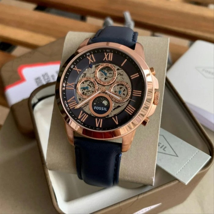 Fossil Grant Automatic Blue Dial Blue Leather Strap Watch for Men - ME3029 Authentic Buy Shop Now