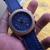 Fossil Machine Chronograph Blue Dial Blue Leather Strap Watch for Men - FS5262 Authentic Buy Shop Now