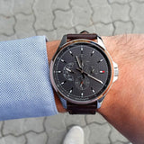 Tommy Hilfiger Shawn Multifunction Grey Dial Brown Leather Strap Watch for Men - 1791615 Authentic Buy Shop Now
