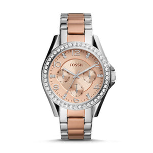 Fossil Riley Multifunction Rose Gold Dial Two Tone Steel Strap Watch for Women - ES4145 Authentic Buy Shop Now
