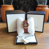 Gucci G Timeless Quartz Green & Red Dial Brown Leather Strap Watch For Men - YA126451 Authentic Buy Shop Now