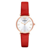 Emporio Armani Gianni T Bar Silver Dial Red Leather Strap Watch For Women - AR1876 Authentic Buy Shop Now