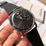 Emporio Armani Aviator Quartz Black Dial Black Leather Strap Watch For Men - AR11336 Authentic Buy Shop Now
