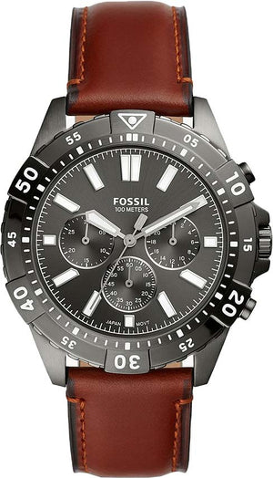Fossil Garrett Chronograph Grey Dial Brown Leather Strap Watch for Men - FS5770 Authentic Buy Shop Now