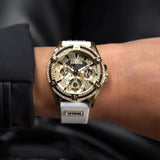 Guess Queen Quartz Gold Dial White Silicone Strap Watch For Women - GW0536L2 Authentic Buy Shop Now