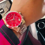 Michael Kors Runway Chronograph Pink Dial Rose Gold Steel Strap Watch For Women - MK7352 Authentic Buy Shop Now