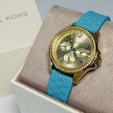 Michael Kors Mini Pilot Quartz Gold Dial Blue Silicone Strap Watch For Women - MK7374 Authentic Buy Shop Now