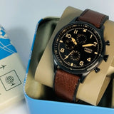 Fossil Retro Pilot Chronograph Brown Dial Brown Leather Strap Watch for Men - FS5833 Authentic Buy Shop Now