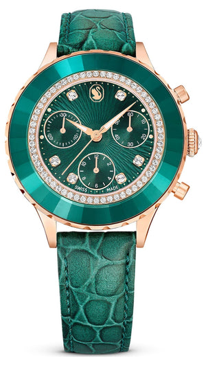 Swarovski Octea Chrono Green Dial Green Leather Strap Watch for Women - 5672931 Authentic Buy Shop Now