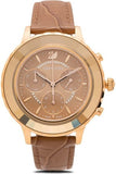 Swarovski Octea Lux Chrono Brown Gold Dial Brown Leather Strap Watch for Women - 5632260 Authentic Buy Shop Now