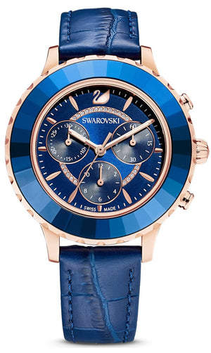 Swarovski Octea Lux Chrono Blue Dial Blue Leather Strap Watch for Women - 5563480 Authentic Buy Shop Now