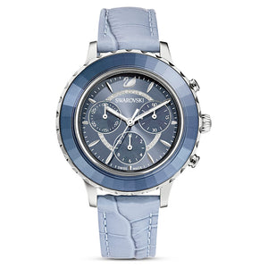 Swarovski Octea Lux Chrono Blue Dial Blue Leather Strap Watch for Women - 5580600 Authentic Buy Shop Now