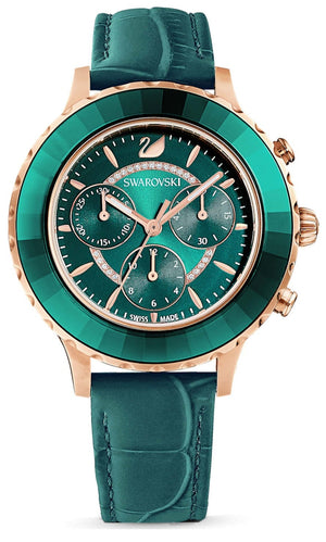 Swarovski Octea Lux Chrono Emerald Green Dial Green Leather Strap Watch for Women - 5452498 Authentic Buy Shop Now