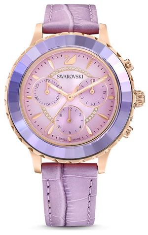Swarovski Octea Lux Chrono Purple Dial Purple Leather Strap Watch for Women - 5632263 Authentic Buy Shop Now