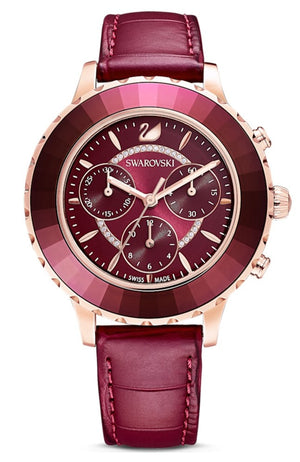 Swarovski Octea Lux Chrono Red Dial Red Leather Strap Watch for Men - 5646975 Authentic Buy Shop Now