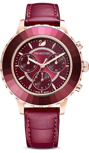 Swarovski Octea Lux Chrono Red Dial Red Leather Strap Watch for Women - 5547642 Authentic Buy Shop Now