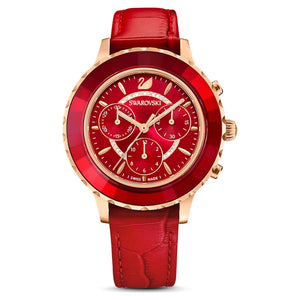 Swarovski Octea Lux Chrono Red Dial Red Leather Strap Watch for Men - 5646975 Authentic Buy Shop Now