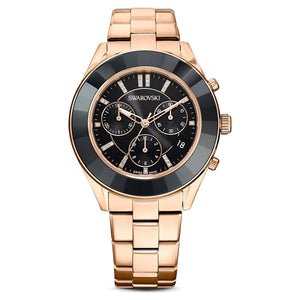 Swarovski Octea Lux Sport Chronograph Black Dial Rose Gold Steel Strap Watch for Women - 5610478 Authentic Buy Shop Now