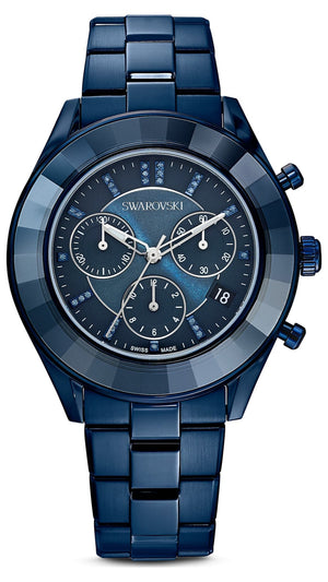 Swarovski Octea Lux Sport Chronograph Blue Dial Blue Steel Strap Watch for Women - 5610475 Authentic Buy Shop Now