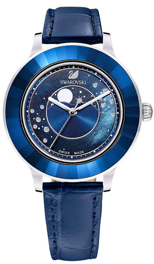 Swarovski Octea Lux Moon Crystal Blue Dial Blue Leather Strap Watch for Women - 5516305 Authentic Buy Shop Now