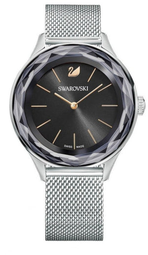 Swarovski Octea Nova Black Dial Silver Mesh Bracelet Watch for Women - 5430420 Authentic Buy Shop Now