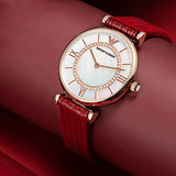 Emporio Armani Gianni T-Bar Analog Mother of Pearl Dial Red Leather Strap Watch For Women - AR11322 Authentic Buy Shop Now