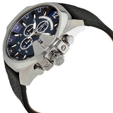 Diesel Mega Chief Chronograph Blue Dial Black Leather Strap Watch For Men - DZ4423 Authentic Buy Shop Now