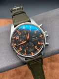 IWC Pilot's Watch Chronograph Black Dial Olive Green Calfskin Strap Watch for Men - IW377730 Authentic Buy Shop Now