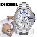 Diesel Mega Chief Chronograph White Dial Silver Steel Strap Watch For Men - DZ4477 Authentic Buy Shop Now