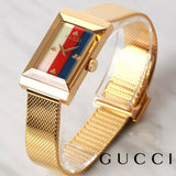 Gucci G-Frame Mother of Pearl Dial Yellow Gold Mesh Bracelet Watch For Women - YA147410 Authentic Buy Shop Now