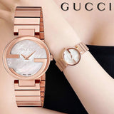 Gucci G Interlocking Mother of Pearl Dial Rose Gold Steel Strap Watch For Women - YA133515 Authentic Buy Shop Now
