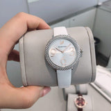 Swarovski Crystal Frost Silver Dial White Leather Strap Watch for Women - 5484070 Authentic Buy Shop Now