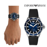 Emporio Armani Diver Three-Hand Quartz Blue Dial Blue Leather Strap Watch For Men - AR11516 Authentic Buy Shop Now