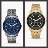 Michael Kors Chronograph Cunningham Multifunction Blue Dial Grey Steel Strap Watch For Men - MK7155 Authentic Buy Shop Now