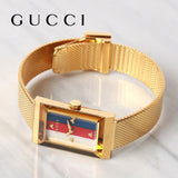 Gucci G-Frame Mother of Pearl Dial Yellow Gold Mesh Bracelet Watch For Women - YA147410 Authentic Buy Shop Now