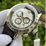 Versace Classic Chronograph Quartz Silver Dial Brown Leather Strap Watch For Men - VEV700119 Authentic Buy Shop Now