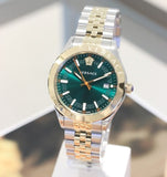 Versace Hellenyium Quartz Green Dial Two Tone Steel Strap Watch For Men - VEVI00620 Authentic Buy Shop Now