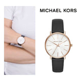 Michael Kors Pyper Quartz White Dial Black Leather Strap Watch For Women - MK2834 Authentic Buy Shop Now