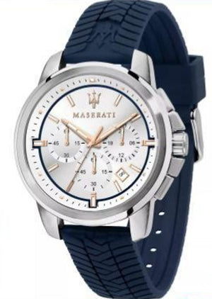 Maserati Successo Chronograph White Dial Blue Rubber Strap Watch For Men - R8871621013 Authentic Buy Shop Now