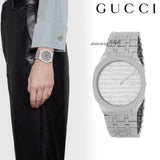 Gucci 25H Quartz Silver Dial Silver Steel Strap Unisex Watch - YA163407 Authentic Buy Shop Now