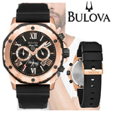 Bulova Marine Star Chronograph Black Dial Black Rubber Strap Watch for Men - 98B104 Authentic Buy Shop Now