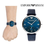 Emporio Armani Gianni T Bar Quartz Blue Dial Blue Leather Strap Watch For Men - AR11300 Authentic Buy Shop Now