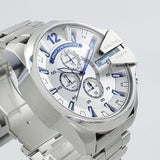 Diesel Mega Chief Chronograph White Dial Silver Steel Strap Watch For Men - DZ4477 Authentic Buy Shop Now