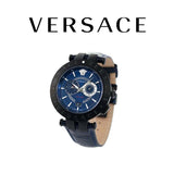Versace V Race Chronograph Quartz Blue Dial Blue Leather Strap Watch For Men - VEBV00419 Authentic Buy Shop Now