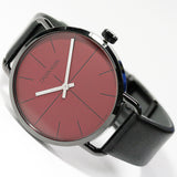 Calvin Klein Even Maroon Dial Black Leather Strap Watch for Men - K7B214CP Authentic Buy Shop Now