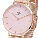 Daniel Wellington Petite Melrose Pink Dial Rose Gold Mesh Strap Watch For Women - DW00100367 Authentic Buy Shop Now