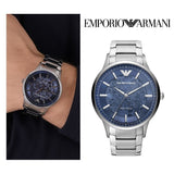 Emporio Armani Renato Automatic Blue Dial Silver Steel Strap Watch For Men - AR60037 Authentic Buy Shop Now